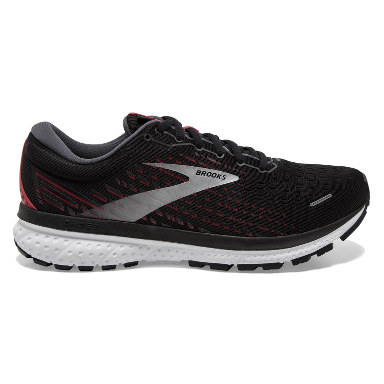 Brooks GHOST 13 Road Running Shoes Mens Sale - Black/Ebony/grey Charcoal/Tango Red (BIC814069)